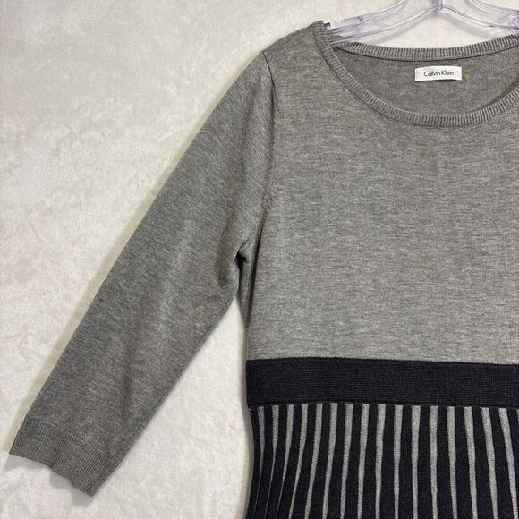 Calvin Klein Women's Ribbed Fit & Flare Sweater Dress Large Gray Classic Career - Picture 2 of 15